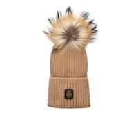 RefrigiWear Cappello a Coste e Pompon Donna Snow Flake Hat Mastice con Risvolto e Logo