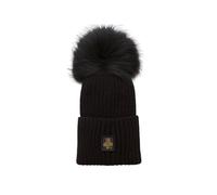 RefrigiWear Cappello a Coste e Pompon Donna Snow Flake Hat Nero con Risvolto e Logo