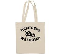 Refugees Welcome - Borsa tote in cotone naturale, colore: Bianco