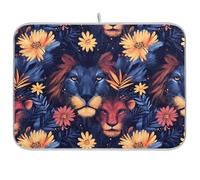 Regal Lions Exotic Flora Blu Piatto Tappetino Scolapiatti Per Cucina Piano di Asciugatura Stuoie Per Piatti Microfibra Resistente Al Calore Stuoia Stendibiancheria 40,6 x 45,7 cm