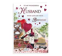 Regal Publishing - Biglietto di auguri di compleanno tradizionale per marito, 23 x 15 cm, rosso scuro