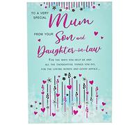 Regal Publishing - Biglietto per la festa della mamma, con scritta in lingua inglese "Mum from Son & Daughter in Law", colore: blu, 22,9 x 15,2 cm
