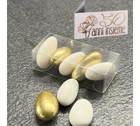 Regalami.Shop 10 Blister con Confetti + 10 bigliettini a Tema per bomboniere 50° Anniversario Confetti alla Mandorla di Prima qualità (50° Anniversario 2, 10)