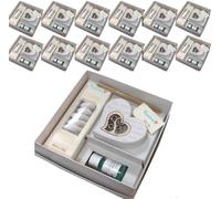 Regalami.shop 12 bomboniere profumatore in marmo di carrara e legno naturale con scatola, nasctro, bigliettino, portaconfetti ed essenza alla lavanda (set 12)