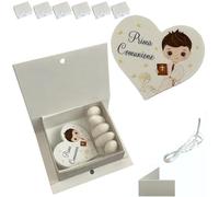 Regalami.shop, 6 calamita per bomboniera Prima Comunione Bimbo completa di scatola, nastrino bianco, bigliettino e portaconfetti (calamita bimbo)