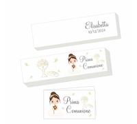 Regalami.shop 60 bigliettini per bomboniera personalizzati con tipo di cerimonia, nome e data (Comunione Bimba)