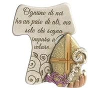 Regalami.shop, croce tau Cresima in pietra ricomposta cm 9 con bassorilievo decorato completa di scatola, confetti, nastro organza e bigliettino