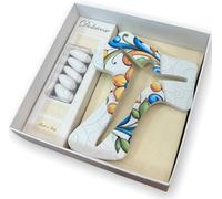 Regalami.Shop Croce Tau in Marmo di Carrara cm 14 con fregi a Rilievo e Stampa Completo di Scatola, Confetti, bigliettino Personalizzato e Nastro in Organza (14)