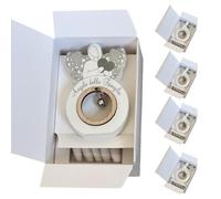 Regalami.Shop Set 4 bomboniere Angelo in Marmo di Carrara e Legno cm 11,5x7 comleto di Tutto (4 Pezzi fam)