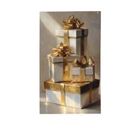 Regali avvolti con fiocchi dorati bandiere per casa da cortile, 0,9 x 1,5 m, striscione di auguri con occhielli per interni ed esterni, decorazioni per la casa