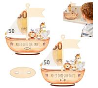 Regali battesimo bambini bambine - 1 pezzo arca in legno decorativa 3.5x14x16 cm, idea regalo originale unisex, scatola porta soldi elegante per cerimonia e cameretta