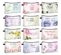 Regali cristiani ispiratori borse per il trucco religioso sfuso per le donne regalo per la festa della mamma Chiesa Bibbia Versi Fiore Cosmetici Borse Floreali Tela Sacchetto con Cerniera