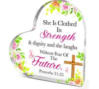 Regali cristiani per donne ragazze, regali spirituali religiosi per amiche colleghe, versi biblici citazione She is Clothed in Strength, proverbi 31:25 acrilico cuore placca segni decorativi