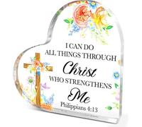 Regali cristiani per donne ragazze, regali spirituali religiosi per amiche colleghe, versi biblici citazione I Can Do All Things, Philippian4: 13 Placca decorativa in acrilico a forma di cuore