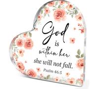 Regali cristiani per donne ragazze, regali spirituali religiosi per amici, God is within Her She Will Not Fall, Salmo 46:5 Placca decorativa in acrilico a forma di cuore