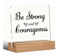 Regali cristiani per le donne Be Strong And Courageous Cartello acrilico con supporto in legno per scrivania da ufficio mensola citazioni cristiane Bibbia Scrittura parole ispiratrici targa regalo 10