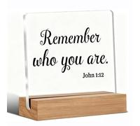 Regali cristiani per le donne Remember Who You Are Cartello acrilico con supporto in legno per scrivania da ufficio mensola citazioni cristiane Bibbia Scrittura parole ispiratrici targa regalo 15 x 15