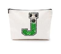Regali di calcio Borsa per il trucco iniziale Monogramma Borsa cosmetica Lettera J Tasca con cerniera Accessori da calcio per ragazze Donne Giocatore di calcio Allenatore Amico Roba di calcio Laurea