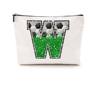 Regali di calcio Borsa per il trucco iniziale Monogramma Borsa cosmetica Lettera W Tasca con cerniera Accessori da calcio per ragazze Donne Giocatore di calcio Allenatore Amico Roba di calcio Laurea