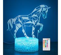 Regali di cavallo per ragazze, 16 colori geometrico equino 3D Illusion Lampa, luce notturna con telecomando e controllo tattile, Decorazione cavalli per la stanza dei bambini, regali di compleanno per