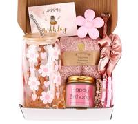 Regali di compleanno per ragazze adolescenti, simpatico regalo ispiratore, margherita, set idee per sorelle, figlie, amici, cesto regalo di buon compleanno con tazza di vetro ghiaccio per lei (rosa)