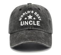 Regali di compleanno per zio, cappello da uomo con scritta "World's Best Uncle", berretto da baseball ricamato da uomo, regolabile in poliestere lavato, cappello vintage con visiera parasole estiva