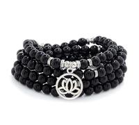 Regali di fiori di loto Perline Mala 108 Braccialetti curativi Collana Accessori per la meditazione (Agata Nera (Black Agate))