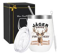 Regali di Natale per cacciatori, regali di caccia per donne e uomini, tazza di cervo con cacciatore, in acciaio inox, set regalo con cannuccia, spazzola per cannuccia e regalo