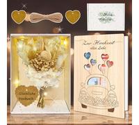 Regali di nozze per gli sposi, confezione regalo con denaro regalo in legno, fiori secchi, biglietto di nozze, luce e provetta per il matrimonio