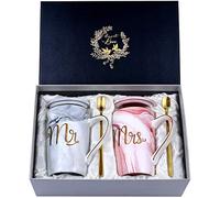 Regali di nozze per sposi, regalo di San Valentino, per lui, signor e Mrs, regalo per sposa e sposo, regalo di anniversario, set di tazze da caffè in ceramica marmo, 14 Oz per matrimoni, fidanzamenti