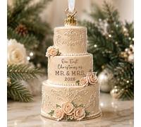 Regali di nozze, regali Mr e Mrs - Il nostro primo ornamento natalizio | Ornamento per torta nuziale in legno - Regali di nozze per coppie 2026, regali per addio al nubilato - 1 ° Natale sposato