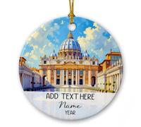 Regali di ricordo in ceramica vaticana della Basilica di San Pietro, testo personalizzato e nome Basilica di San Pietro Ornamento di Natale 2025, Ornamenti di paesaggio urbano di Roma Albero di Natale