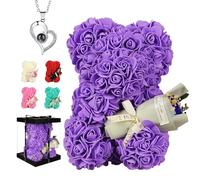 Regali di San Valentino, orso rosa artificiale, orsetto di peluche a con fiori, ideale come regalo per la Festa della Mamma, regalo di compleanno, con scatola regalo trasparente (viola)