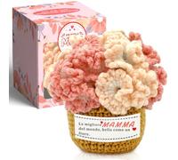 Regali mamma, regali di compleanno squisiti da parte di figlia e figlio, decorazioni per la scrivania con fiori di garofano all'uncinetto, la migliore idea regalo per la mamma