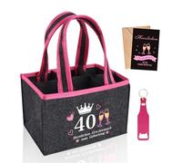 Regali originali per 40° compleanno, birra, donna, borsa per bottiglie con apribottiglie e biglietti, per 6 bottiglie di birra, vino, borsa riutilizzabile, Happy Birthday per moglie, fidanzata