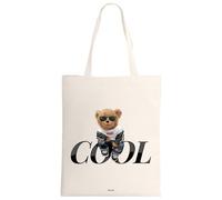 Regali Pazza idea Borsa Shopper in Poliestere con Orsetto Cool, 39x34 cm, ecru, Collezione Orso
