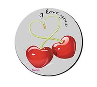 Regali Pazza idea Mouse Pad Rotondo I Love You Ciliege - 20 cm - Gomma Antiscivolo - Decorato - per PC e Ufficio