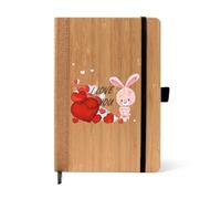 Regali Pazza idea Notebook A5 copertina bambù e dorso sughero - Segnapagina e chiusura elastica - scritta i love you coniglietto - regalo uomo donna