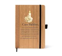 Regali Pazza idea Notebook A5 copertina bambù e dorso sughero - Segnapagina e chiusura elastica - scritta caro padrino con dedica - regalo battesimo cresima