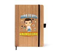 Regali Pazza idea Notebook A5 copertina bambù e dorso sughero - Segnapagina e chiusura elastica - scritta dura la vita da animatore - regalo uomo donna