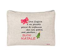 Regali Pazza idea Pochette Buon Natale Cugina - Chiusura Zip - 20x15 - Poliestere - Regalo Cugina - Decorato Con Frase - Regalo Natale - Collezione Festiva