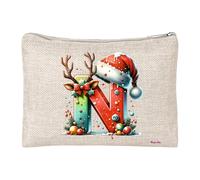 Regali Pazza idea pochette con iniziale nome - personalizzata - chiusura cerniera ecru - regalo natale - collezione natalizia (S)