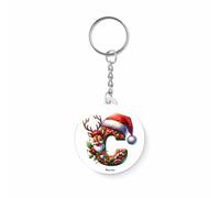 Regali Pazza idea Portachiave natale scritta Iniziale Nome - Diam 37 Mm Decorato - Metallo - regalo amici, alunni scuola (C)