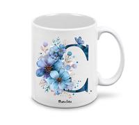 Regali Pazza idea tazza ceramica con iniziale nome farfalle e fiori colore blu - regalo uomo donna per ogni occasione - collezione dalla A alla Z (c)