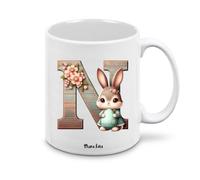Regali Pazza idea tazza ceramica iniziale nome, scritta design pasquale 39x34 cm coniglietto, colore ecru regalo lui e lei, amici maestra famigliari (n)