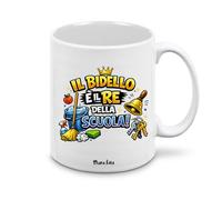 Regali Pazza idea Tazza Decorata Frase il Bidello e il re della scuola - 8x10 cm - scritta e disegno regalo - Collezione scuola