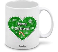 Regali Pazza idea Tazza In Ceramica - 8x10 cm - Scritta Merry Christmas - Decorata Con Cuore Verde - Regalo Natale Uomo Donna - Collezione Natalizia