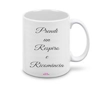 Regali Pazza idea Tazza Motivazionale Bianca - 350ml - Ceramica - frase prendi un respiro e ricomicia - regalo uomo donna - Collezione Ispirazione