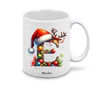 Regali Pazza idea Tazza personalizzata lettera iniziale del nome o numeri - design natalizio - regalo natale uomo donna - collezione dalla A alla Z (E)
