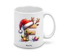 Regali Pazza idea Tazza personalizzata lettera iniziale del nome o numeri - design natalizio - regalo natale uomo donna - collezione dalla A alla Z (F)